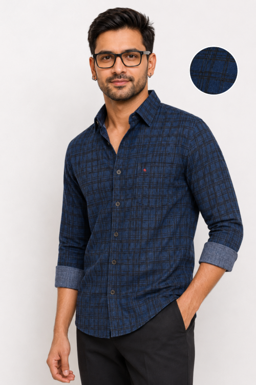Midnight Grid Cotton Shirt